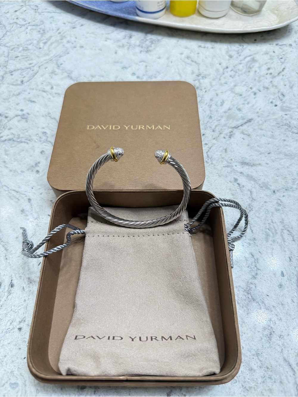 David Yurman Two-Tone Cable Cuff Bracelet - Silver & Gold